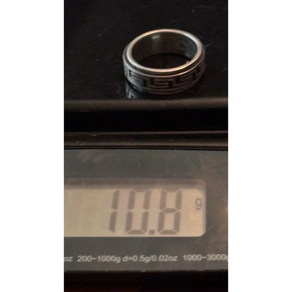 Vintage 925 Sterling Silver Greek Key Fidget Spinner Band Ring US Size 12, 10.8g